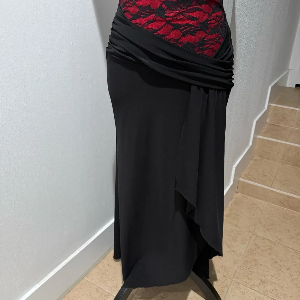 Strapless Red and Black Lace Evening Gown - Picture 3 of 5
